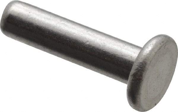 RivetKing - 1/8" Body Diam, Flat Uncoated Aluminum Solid Rivet - 1/2" Length Under Head, Grade 1100F - USA Tool & Supply