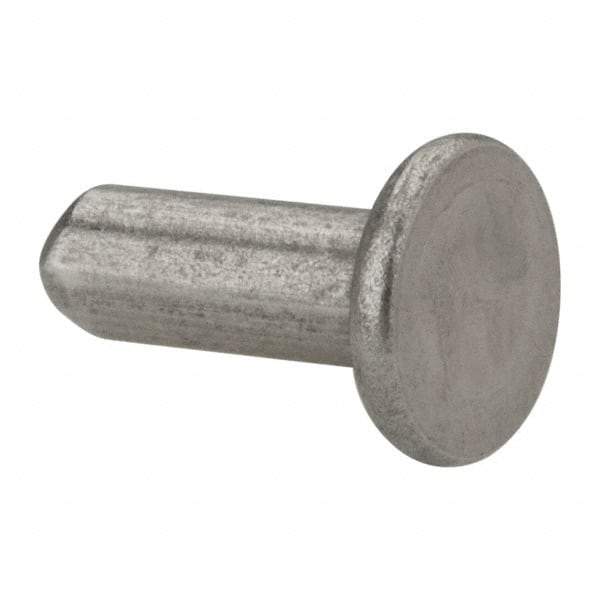 RivetKing - 3/16" Body Diam, Flat Uncoated Stainless Steel Solid Rivet - 1/2" Length Under Head, Grade 18-8 - USA Tool & Supply