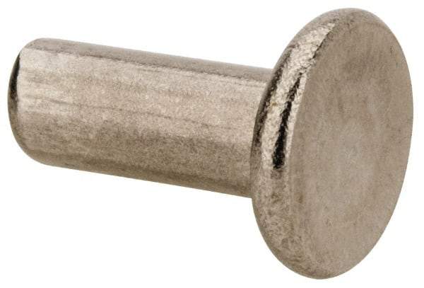 RivetKing - 1/4" Body Diam, Flat Uncoated Stainless Steel Solid Rivet - 5/8" Length Under Head, Grade 18-8 - USA Tool & Supply