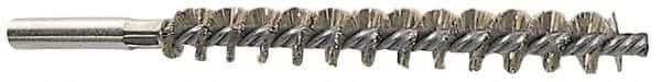 Schaefer Brush - 4" Brush Length, 11/16" Diam, Double Stem, Single Spiral Tube Brush - 6-1/4" Long, Brass, 12-24 Female Connection - USA Tool & Supply