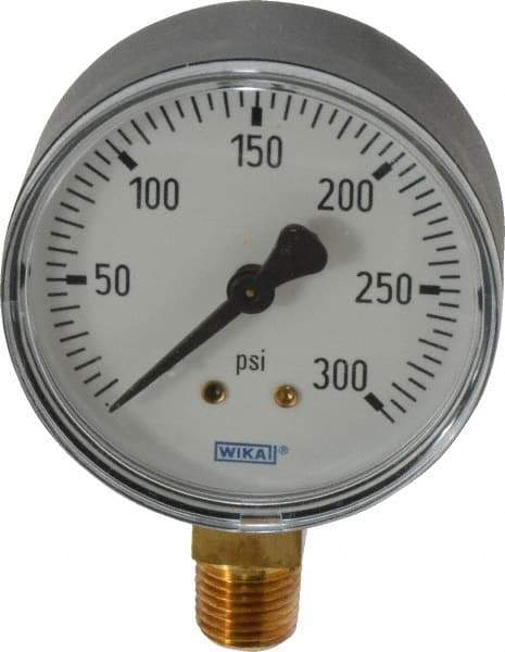 Wika - 2-1/2" Dial, 1/4 Thread, 0-300 Scale Range, Pressure Gauge - Lower Connection Mount, Accurate to 3-2-3% of Scale - USA Tool & Supply