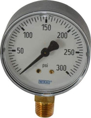 Wika - 2-1/2" Dial, 1/4 Thread, 0-300 Scale Range, Pressure Gauge - Lower Connection Mount, Accurate to 3-2-3% of Scale - USA Tool & Supply