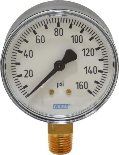 Wika - 2-1/2" Dial, 1/4 Thread, 0-160 Scale Range, Pressure Gauge - Lower Connection Mount, Accurate to 3-2-3% of Scale - USA Tool & Supply