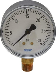 Wika - 2-1/2" Dial, 1/4 Thread, 0-30 Scale Range, Pressure Gauge - Lower Connection Mount, Accurate to 3-2-3% of Scale - USA Tool & Supply