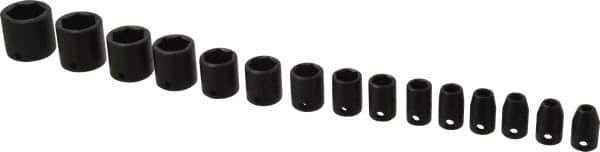 Proto - 15 Piece 3/8" Drive Impact Socket Set - 6 Points, 1/4" to 1" Range, Inch Measurement Standard - USA Tool & Supply