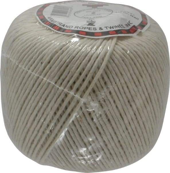 Made in USA - 0.058 Inch Diameter, Cotton Twine Ball - 45 Lbs. Breaking Strength, White, 1,190 Ft. per Lb. - USA Tool & Supply