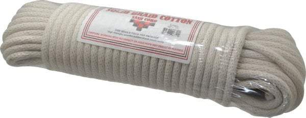 Made in USA - 100' Max Length Cotton Solid Braided Cotton Cord with Reinforced Core - 3/8" Diam, 925 Lb Capacity - USA Tool & Supply