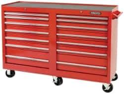 Proto - 1,800 Lb Capacity, 14 Drawer Mobile Workstation - 54" Wide x 18" Deep x 42" High, Steel, Red - USA Tool & Supply