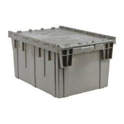 Quantum Storage - 4 Cu Ft, Gray Polypropylene Attached-Lid Container - Stacking, Nesting, 28.1" Long x 20.6" Wide x 15.6" High, Lid Included - USA Tool & Supply