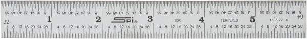 SPI - 6" Long, 1/64, 1/32" Graduation, Rigid Spring Steel Rule - 10R Graduation Style, 3/4" Wide, Silver, Satin Chrome Finish - USA Tool & Supply
