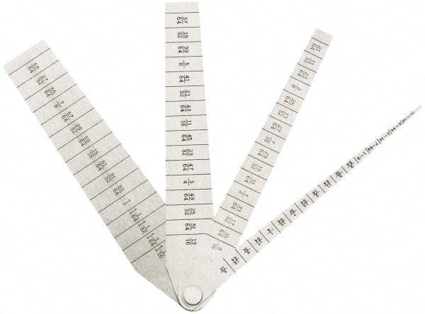 SPI - 1/16 to 1-1/16 Inch Measurement, 4 Leaf Taper Gage - 5-1/4 Inch Long x 1 Inch Wide, 1/64 Inch Graduation - USA Tool & Supply