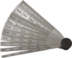 SPI - 2 to 12mm Measurement, 10 Leaf Taper Gage - 64mm Long, Tempered Steel, 0.02mm Graduation - USA Tool & Supply