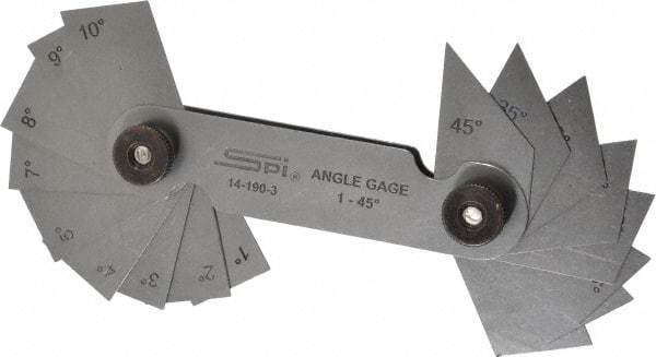 SPI - 20 Piece Spring Steel Angle Gage Set - 1 to 45° Primary Angle - USA Tool & Supply