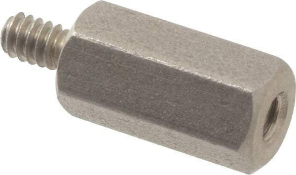 Electro Hardware - #4-40, 11/16" OAL, 1/4" Across Flats, Stainless Steel Hex Male/Female Circuit Board Standoffs - 1/4" Thread Depth, 1/2" Body Length, Bright Finish - USA Tool & Supply