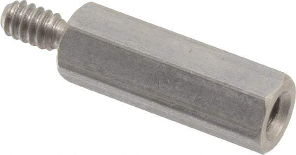 Electro Hardware - #6-32, 1" OAL, 1/4" Across Flats, Stainless Steel Hex Male/Female Circuit Board Standoffs - 3/8" Thread Depth, 3/4" Body Length, Bright Finish - USA Tool & Supply