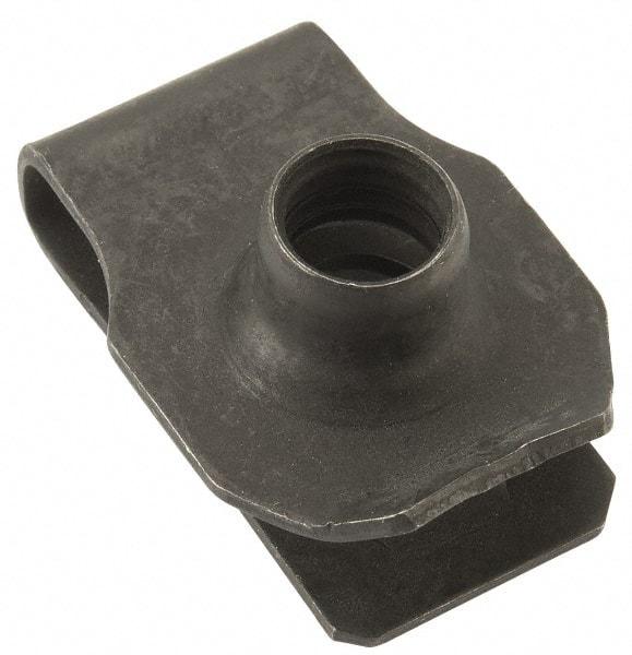 Au-Ve-Co Products - 3/8-16 Screw, 0.05 to 0.2" Thick, Spring Steel Extruded Tapped Hole U Nut - 3/4" Center Edge, Black Phosphate Finish - USA Tool & Supply