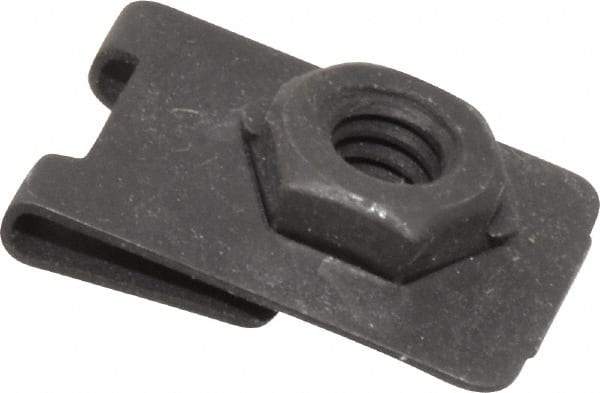 Value Collection - 1/4-20 Screw, 0.032 to 0.093" Thick, Spring Steel J Nut Retainer - 1/2" Center Edge, Black Phosphate Finish - USA Tool & Supply