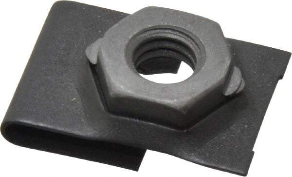 Value Collection - 5/16-18 Screw, 0.087 to 0.093" Thick, Spring Steel J Nut Retainer - 9/16" Center Edge, Black Phosphate Finish - USA Tool & Supply