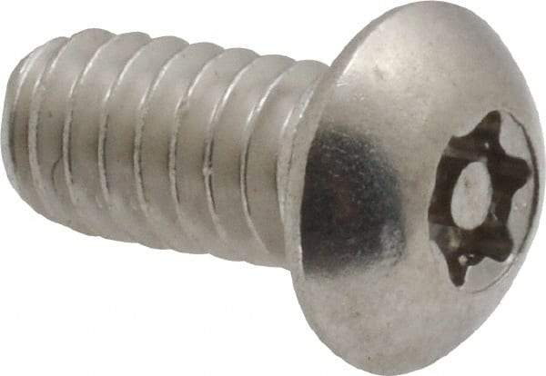 Made in USA - 1/4-20 UNC, 1/2" Length Under Head Torx Drive Machine Screw - Button Head, Grade 18-8 Stainless Steel, Uncoated, Without Washer - USA Tool & Supply