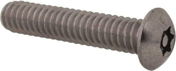 Made in USA - 1/4-20 UNC, 1-1/4" Length Under Head Torx Drive Machine Screw - Button Head, Grade 18-8 Stainless Steel, Uncoated, Without Washer - USA Tool & Supply