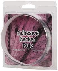 Made in USA - 3 Ft. Long x 1/2 Inch Wide, 1/32 Inch Graduation, Silver, Mylar Adhesive Tape Measure - Reads Right to Left, Horizontal Scale - USA Tool & Supply