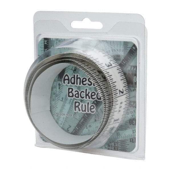 Made in USA - 3 Ft. Long x 1-1/4 Inch Wide, 1/16 Inch Graduation, Clear, Mylar Adhesive Tape Measure - Reads Right to Left, Horizontal Scale - USA Tool & Supply