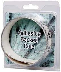 Made in USA - 6 Ft. Long x 1-1/4 Inch Wide, 1/16 Inch Graduation, Clear, Mylar Adhesive Tape Measure - Reads Left to Right, Horizontal Scale - USA Tool & Supply