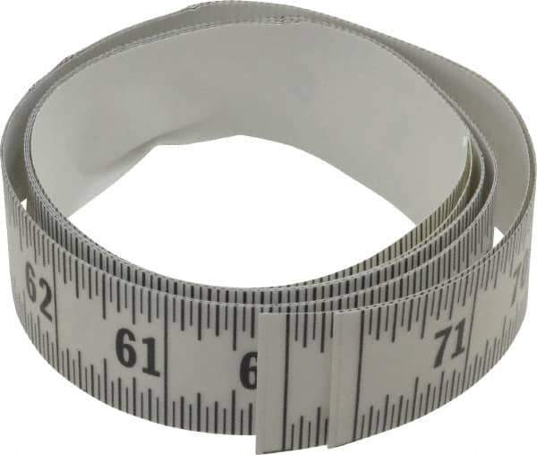Made in USA - 6 Ft. Long x 1-1/4 Inch Wide, 1/16 Inch Graduation, Clear, Mylar Adhesive Tape Measure - Reads Right to Left, Horizontal Scale - USA Tool & Supply