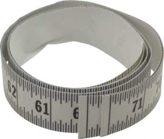 Made in USA - 6 Ft. Long x 1-1/4 Inch Wide, 1/16 Inch Graduation, Clear, Mylar Adhesive Tape Measure - Reads Right to Left, Horizontal Scale - USA Tool & Supply