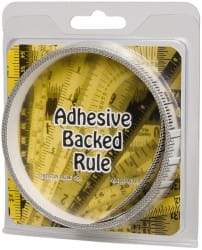 Made in USA - 9 Ft. Long x 1/2 Inch Wide, 1/16 Inch Graduation, Clear, Mylar Adhesive Tape Measure - Reads Left to Right, Horizontal Scale - USA Tool & Supply
