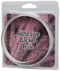 Made in USA - 9 Ft. Long x 1/2 Inch Wide, 1/16 Inch Graduation, Silver, Mylar Adhesive Tape Measure - Reads Left to Right, Horizontal Scale - USA Tool & Supply
