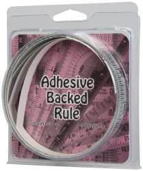 Made in USA - 9 Ft. Long x 1/2 Inch Wide, 1/16 Inch Graduation, Silver, Mylar Adhesive Tape Measure - Reads Right to Left, Horizontal Scale - USA Tool & Supply
