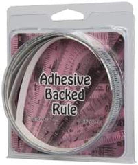 Made in USA - 9 Ft. Long x 1/2 Inch Wide, 1/16 Inch Graduation, Silver, Mylar Adhesive Tape Measure - Reads Right to Left, Horizontal Scale - USA Tool & Supply