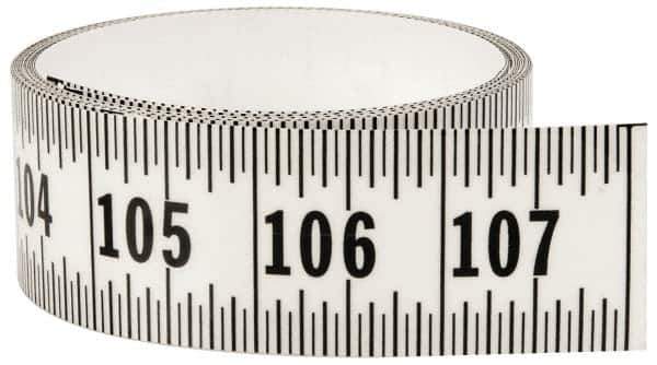 Made in USA - 9 Ft. Long x 1-1/4 Inch Wide, 1/16 Inch Graduation, Clear, Mylar Adhesive Tape Measure - Reads Left to Right, Horizontal Scale - USA Tool & Supply