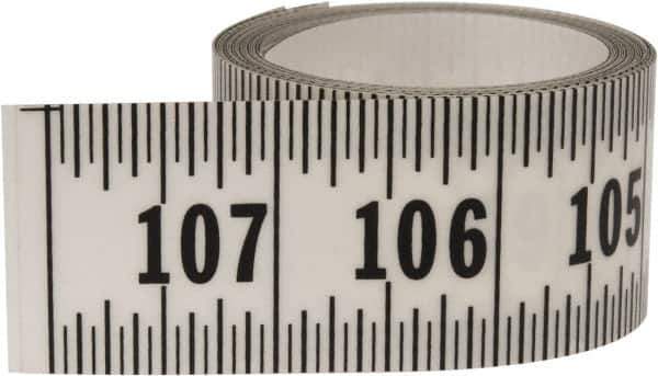 Made in USA - 9 Ft. Long x 1-1/4 Inch Wide, 1/16 Inch Graduation, Clear, Mylar Adhesive Tape Measure - Reads Right to Left, Horizontal Scale - USA Tool & Supply