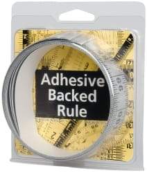 Made in USA - 9 Ft. Long x 1-1/4 Inch Wide, 1/16 Inch Graduation, Silver, Mylar Adhesive Tape Measure - Reads Right to Left, Horizontal Scale - USA Tool & Supply