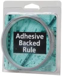 Made in USA - 12 Ft. Long x 1/2 Inch Wide, 1/16 Inch Graduation, Silver, Mylar Adhesive Tape Measure - Reads Right to Left, Horizontal Scale - USA Tool & Supply