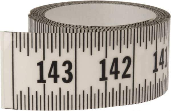 Made in USA - 12 Ft. Long x 1-1/4 Inch Wide, 1/16 Inch Graduation, Clear, Mylar Adhesive Tape Measure - Reads Right to Left, Horizontal Scale - USA Tool & Supply