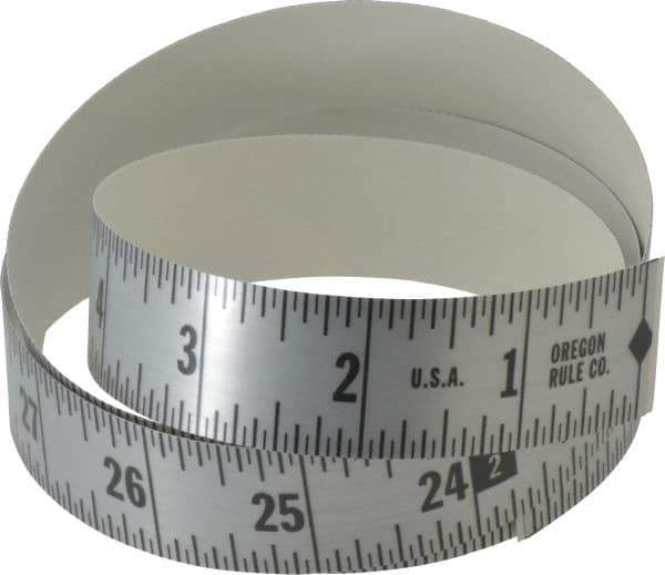 Made in USA - 18 Ft. Long x 1 Inch Wide, 1/16 Inch Graduation, Silver, Mylar Adhesive Tape Measure - Reads Right to Left, Horizontal Scale - USA Tool & Supply