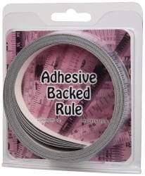 Made in USA - 30 Ft. Long x 1/2 Inch Wide, 1/16 Inch Graduation, Silver, Mylar Adhesive Tape Measure - Reads Left to Right, Horizontal Scale - USA Tool & Supply