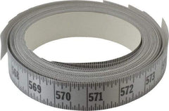 Made in USA - 48 Ft. Long x 1 Inch Wide, 1/16 Inch Graduation, Silver, Mylar Adhesive Tape Measure - Reads Left to Right, Horizontal Scale - USA Tool & Supply