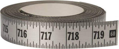 Made in USA - 60 Ft. Long x 1 Inch Wide, 1/16 Inch Graduation, Silver, Mylar Adhesive Tape Measure - Reads Left to Right, Horizontal Scale - USA Tool & Supply