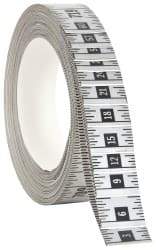 Made in USA - 60 Ft. Long x 1 Inch Wide, 1/16 Inch Graduation, Silver, Mylar Adhesive Tape Measure - Reads Right to Left, Horizontal Scale - USA Tool & Supply