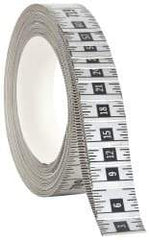 Made in USA - 60 Ft. Long x 1 Inch Wide, 1/16 Inch Graduation, Silver, Mylar Adhesive Tape Measure - Reads Right to Left, Horizontal Scale - USA Tool & Supply