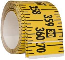 Made in USA - 30 Ft. Long x 3 Inch Wide, 1/4 Inch Graduation, Yellow, Mylar Adhesive Tape Measure - Reads Left to Right, Horizontal Scale - USA Tool & Supply