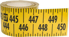 Made in USA - 45 Ft. Long x 3 Inch Wide, 1/4 Inch Graduation, Yellow, Mylar Adhesive Tape Measure - Reads Left to Right, Horizontal Scale - USA Tool & Supply