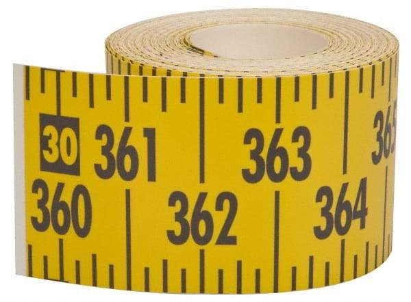 Made in USA - 60 Ft. Long x 3 Inch Wide, 1/4 Inch Graduation, Yellow, Mylar Adhesive Tape Measure - Reads Left to Right, Horizontal Scale - USA Tool & Supply