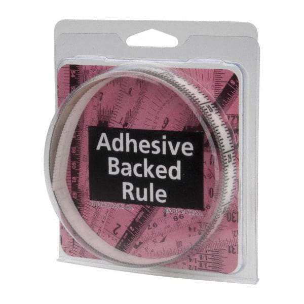 Made in USA - 3 Ft. Long x 1/2 Inch Wide, 1/16 Inch Graduation, Clear, Mylar Adhesive Tape Measure - Reads Top to Bottom, Vertical Rules - USA Tool & Supply