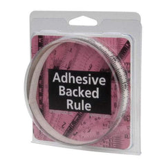 Made in USA - 3 Ft. Long x 1/2 Inch Wide, 1/16 Inch Graduation, Clear, Mylar Adhesive Tape Measure - Reads Top to Bottom, Vertical Rules - USA Tool & Supply