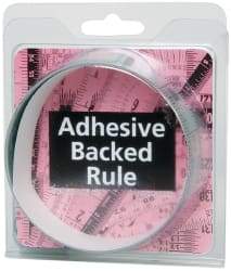 Made in USA - 3 Ft. Long x 1-1/4 Inch Wide, 1/16 Inch Graduation, Silver, Mylar Adhesive Tape Measure - Reads Top to Bottom, Vertical Rules - USA Tool & Supply
